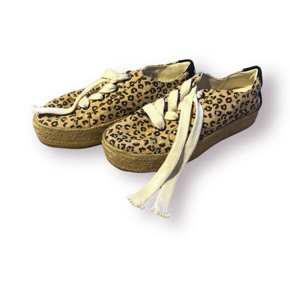 TOMS Cheetah Cassiah‎ Laceup Espadrille Platform Shoes Size 8.5 - Picture 1 of 6